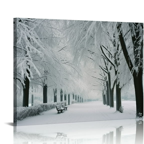 Nawypu Fiber Optic Twinkling Snow Covered Tree Scene Canvas Wall Art