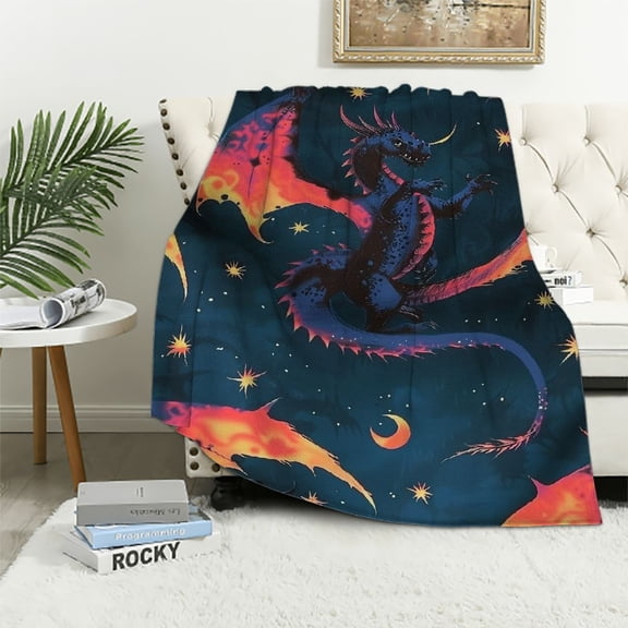 Nawypu Fire Dragon Blanket for Kids Dragon Magic Blankets for Red Dragon Gifts for Boys/Girls Soft Birthday Gifts Birthday Decorations Dragon Decor Children Cartoon Silhouette