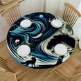 thumbnail image 1 of Nawypu  Fitted Round Tablecloth  Howling Wolf,Bare Tree Huge Planet Rising Starry Table Cover,Elastic Edged Table Cloth Fits Round Tables, 1 of 7