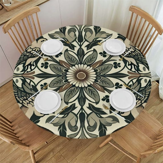 Nawypu Fitted Round Tablecloth with Elastic Edge Wipe Clean Flower Table Cloth for Outdoor/Indoor Use