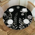 thumbnail image 1 of Nawypu Fitted Round Tablecloths Table Covers Pink Flower Botanical Leaf on Black Waterproof Elastic Edged Table Cloth for Kitchen Dining Holiday Party Tables Decor,Watercolor Dragonfly Floral Art, 1 of 7