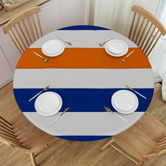Nawypu Fitted Table Cover for Round Tables Navy Stripe Tablecloth with Elastic Edge,Waterproof Table Cloth Covers for Outdoor Picnic Patio Coffee Kitchen Dinning Party Blue and White