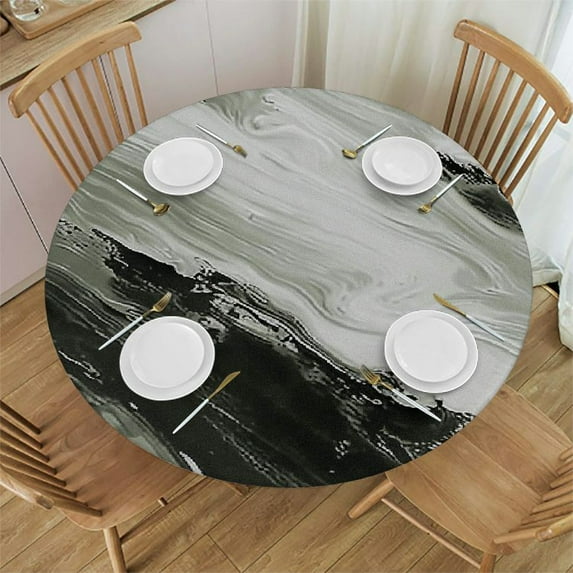 Nawypu Fitted Tablecloth for Round Table,Sage Green Abstract Marble Table Cover with Elastic Edge Waterproof Table Cloth,Modern Gradient Geometric Crack Circle Table Covers for Kitchen Indoor