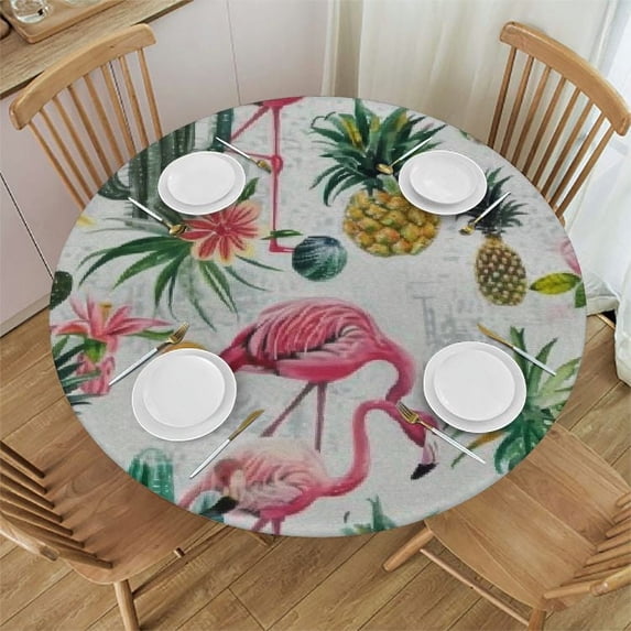 Nawypu Flamingo and Cactus Round Tablecloth Reusable Circle Table Cover Washable Circle Table Cloth for Kitchen Dining Room Picnic Patio Wedding Party