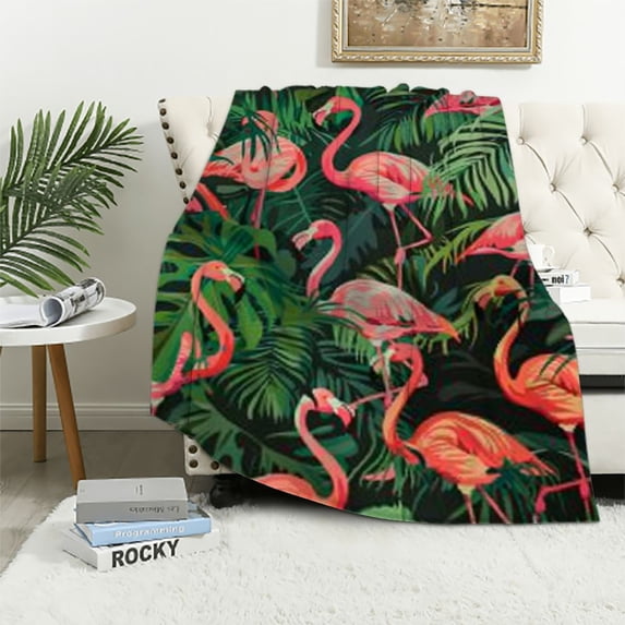 Nawypu Flamingo Palm Leaves Blanket Soft Throw Blankets Lightweight Travel Blanket Fluffy Flamingo Flannel Blanket for Bed Couch Office Camping