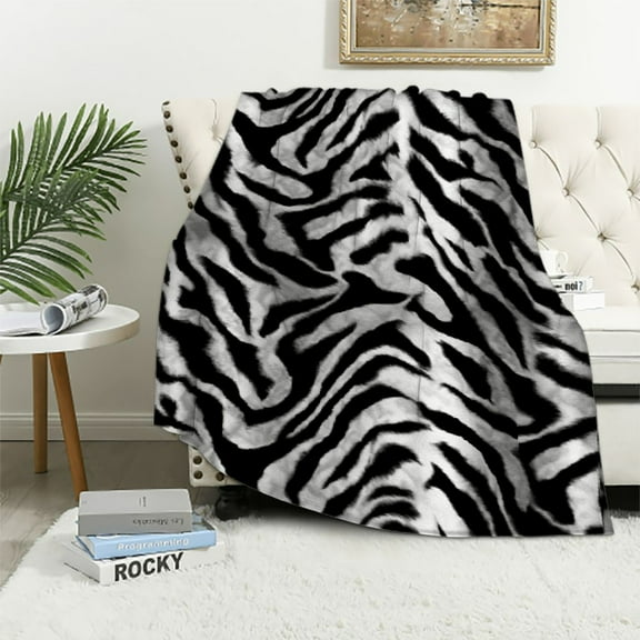 Nawypu Flannel Blanket Tiger Stripe Pattern Ultra Soft Lightweight Throw Blanket Black White All Season Bed Blanket for Kids Adults All Season Use