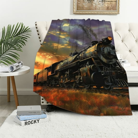 Nawypu Flannel Throw Blanket for Home Couch Bed, Beautiful Steam Train Soft Cozy Lightweight Bed Blanket for Kids Adults