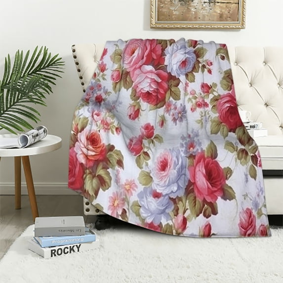 Nawypu Floral Blanket Color Watercolor Printed Pink Rose Floral Blanket, Flannel Soft Material Home Warm Blanket, Beautiful Blanket Gift for Girls