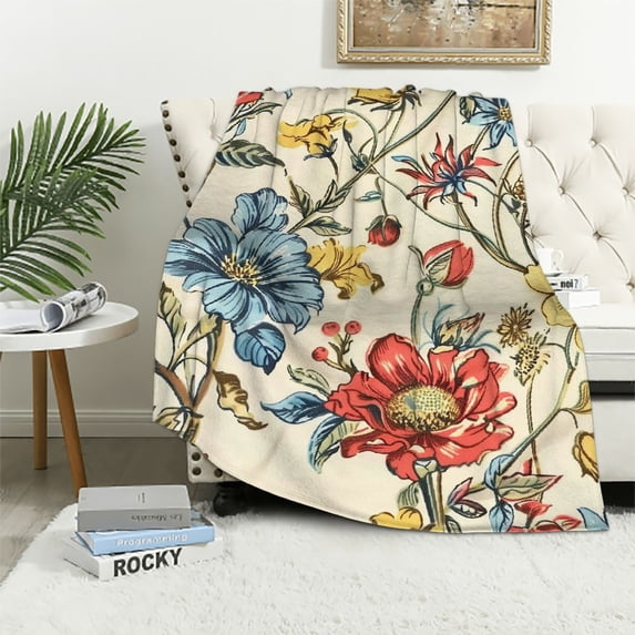 Nawypu Floral Blanket Vintage Soft Warm Throw Blankets Lightweight Cozy Throws Retro Watercolor Flower Modern Aesthetic Gifts for Adult for Living Room Bedding Couch Farmhouse Decor