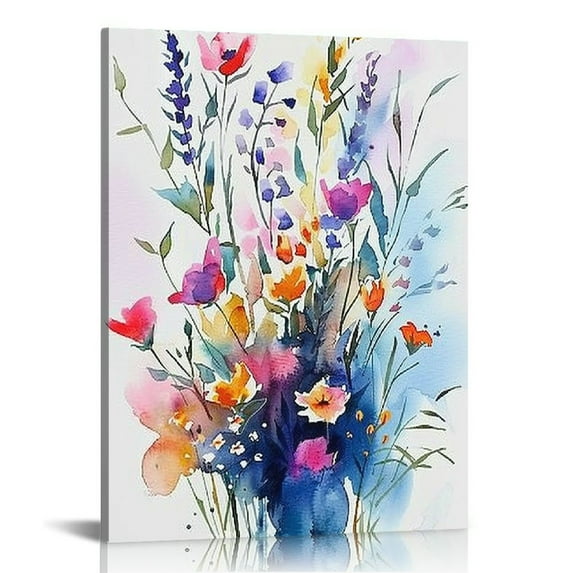 Nawypu Floral Botanical Canvas Wall Art Vintage Plant Flower Poster set Watercolor Blue Yellow Wildflower Print Painting Rustic Cottage Artwork for Bedroom Living Room Decor