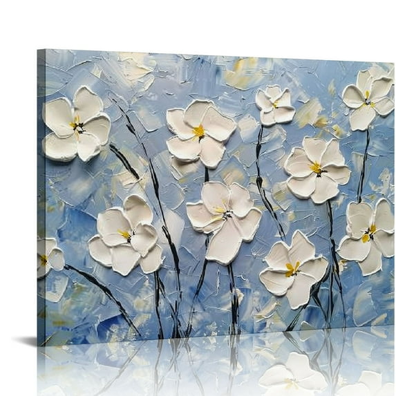Nawypu Floral Canvas Wall Art Painted Blue and White Heavy Textured Painting Modern Abstract Flower Pictures Contemporary Artwork for Living Room Bedroom Office Decoration