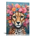 thumbnail image 1 of Nawypu Floral Crown Cheetah Canvas Poster Painting Wall Art, Cheetah Picture Artwork Framed Print Ready to Hang for Home Living Room Bathroom Wall Decor, 1 of 4
