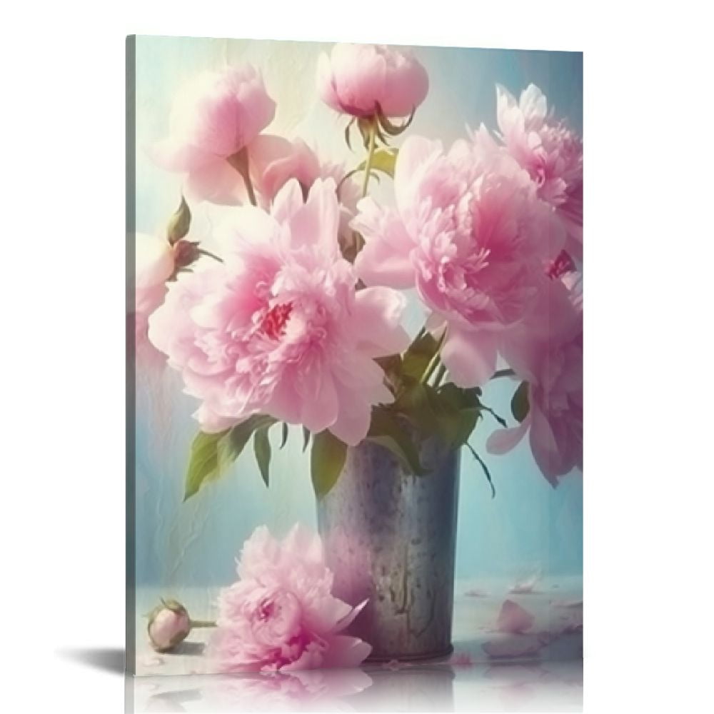 Nawypu Floral Pictures Canvas Artwork Prints Pink Rose Flower in Vase ...