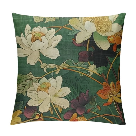 Awypu Floral Throw Pillow Covers Green and White Chinoiserie Pillow Cover Purple Yellow Flower Farmhouse Pillowcase Square Cushion Cover for Bedroom Sofa Couch Home Decor