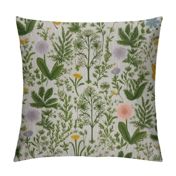 Nawypu Floral Throw Pillow Cushion Cover, Vintage Garden Plants Herbs Flowers Botanical Classic Design Art, Decorative Square Accent Pillow Case, Reseda Green Beige