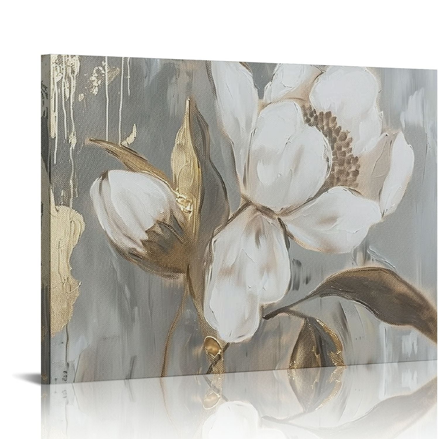 Nawypu Floral Wall Art Gold Pictures of White Flower Canvas with Gold