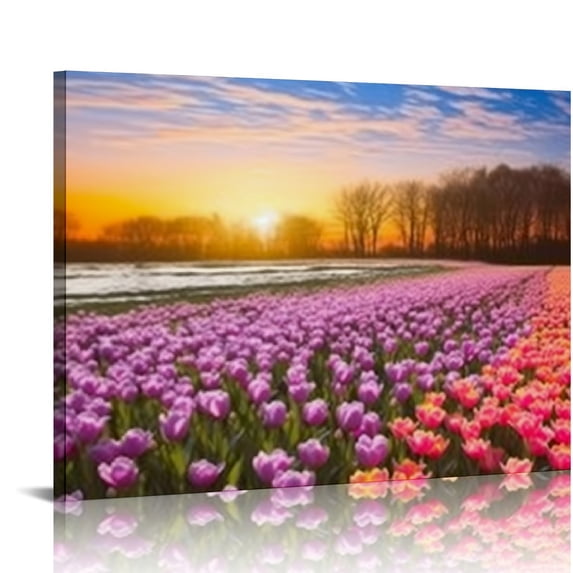 Nawypu Flower Canvas Prints Wall Art Decor-Tulip Canvas Wall Art for Living Room-Colorful Floral Picture Framed Artwork Landscape Painting for Bedroom Home Wall Decoration-Bathroom Art Wall Decor