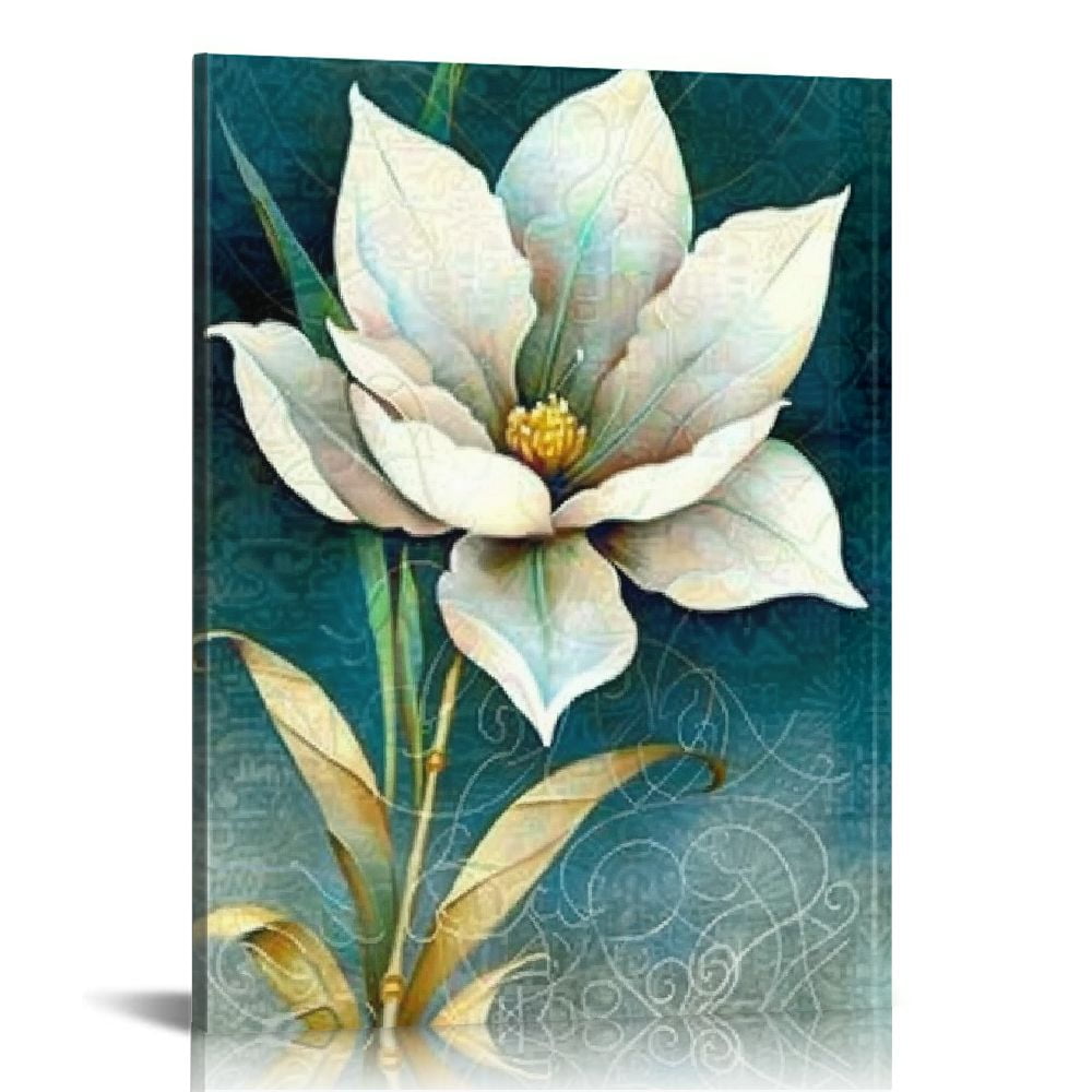 Nawypu Flower Canvas Wall Art Cream White Floral Wall Decor Turquoise
