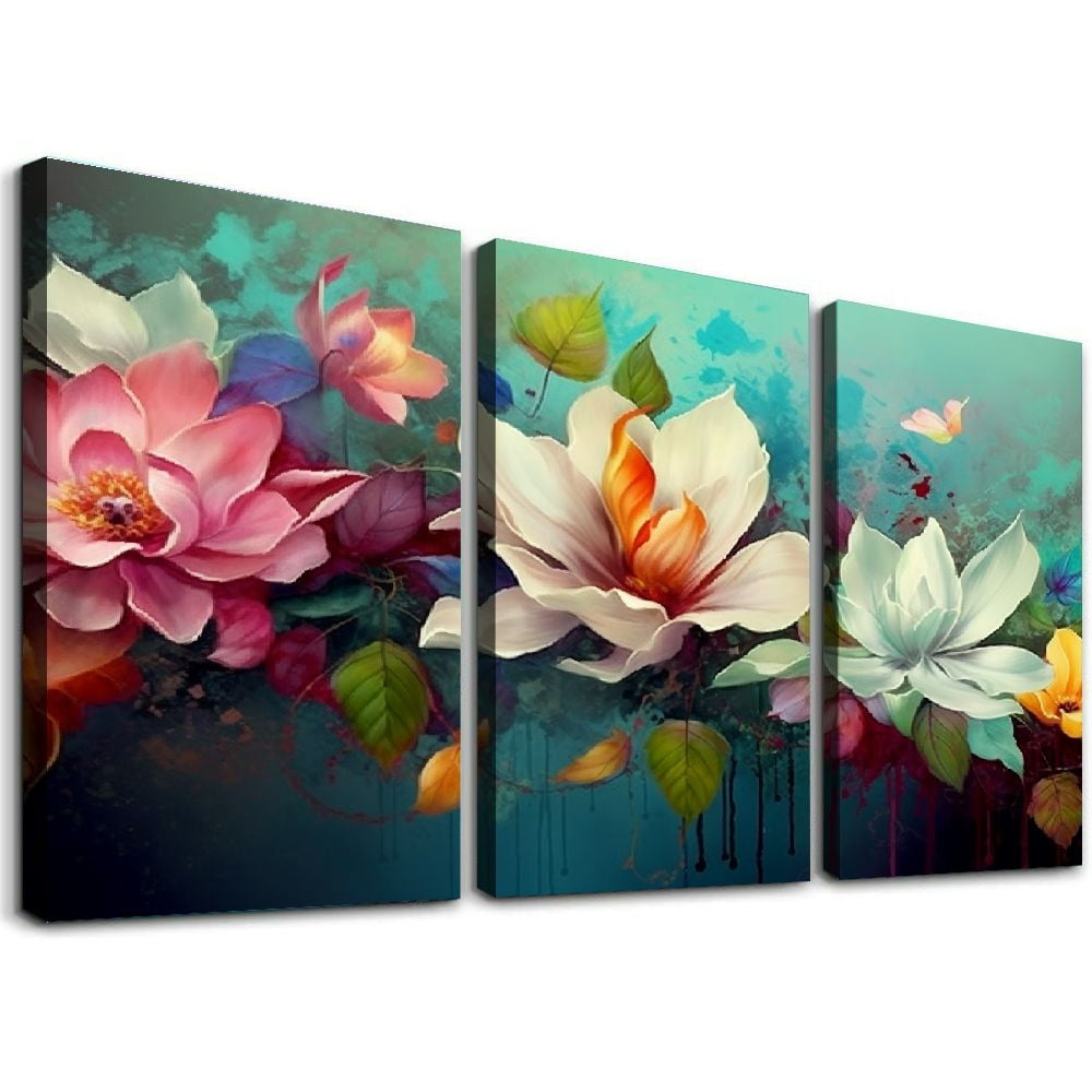 Nawypu Flower Canvas Wall Art for Living Room, Colorful Floral Wall ...
