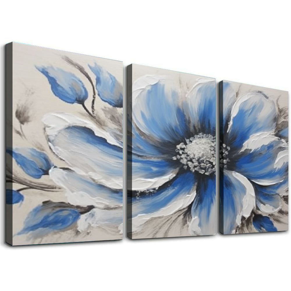 Nawypu Flower Canvas Wall Art for Living Room Large White Blue Flower ...