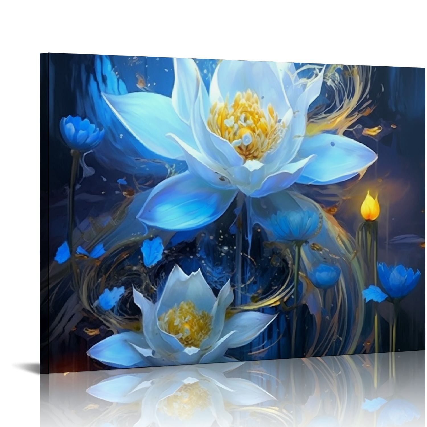 Nawypu Flower Canvas Wall Art for Living Room, White Lotus Bathroom ...