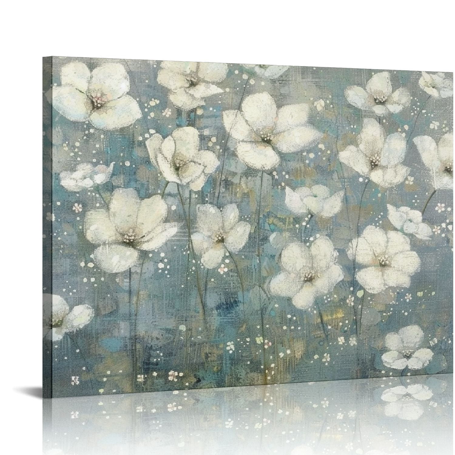 Nawypu Flower Framed Canvas Wall Art: Living Room Abstract White Floral ...