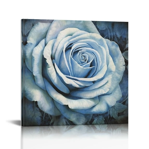 Nawypu Flower Picture Decor Wall Art Abstract Navy Gray Vintage Floral for Bedroom Bathroom Walls Decoration Canvas Framed