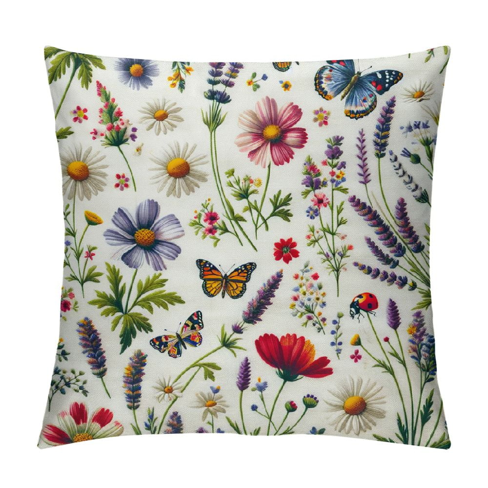 Nawypu Flower Pillow Covers Spring Summer Purple White Pink Daisy ...