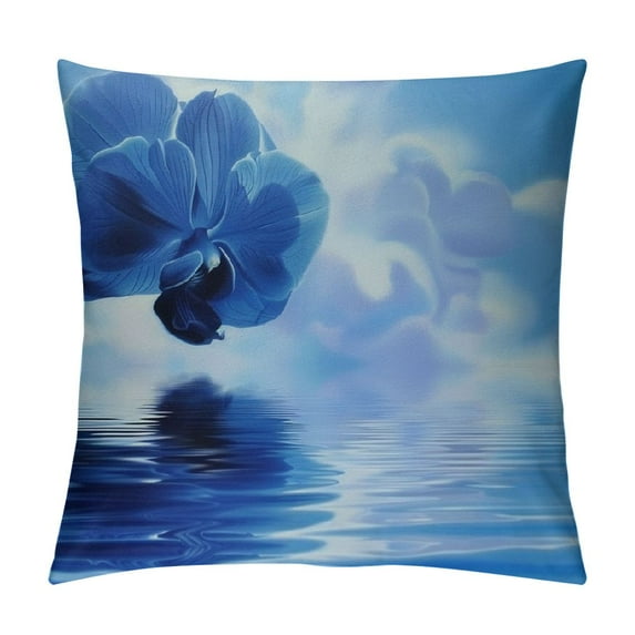Nawypu Flower Throw Pillow Cushion Cover, Orchid Floral Design with Reflection to a River Water Image Photo, Decorative Square Accent Pillow Case,Blue White