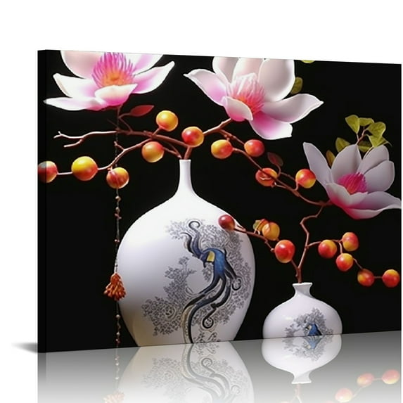 Nawypu Flower Wall Art Decor for Bedroom, SZ Still Life Canvas Prints of Orchid Flowers & White Vases, Beautiful Floral Pictures (Waterproof Artwork, 1" Thick, Bracket Mounted Ready to Hang)