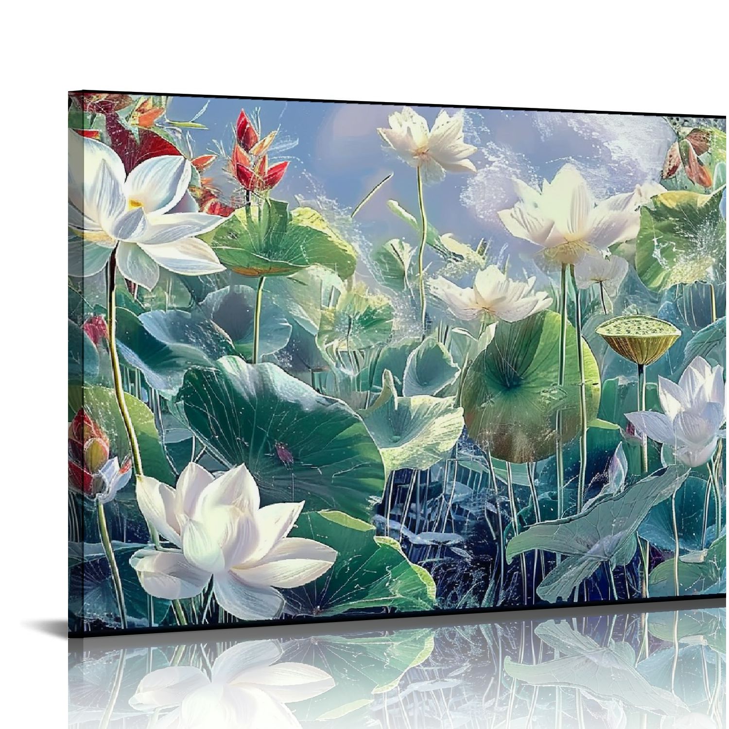 Nawypu Flower Wall Art for Living Room, White Lotus Canvas Print ...
