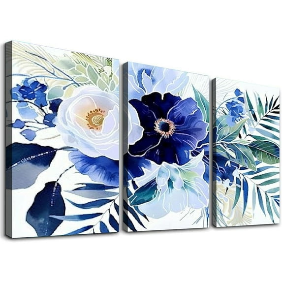 Nawypu Flowers Canvas Art Wall Decor Blue Hydrangea and Peony Pictures Prints Modern Gold Framed Artwork for Bathroom Bedroom Watercolor Bouquet Posters Home Office Decoration