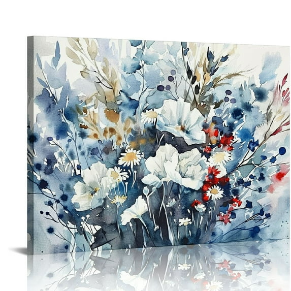 Nawypu Flowers Canvas Wall Art for Living Room Wall Decor Indigo Floral Canvas Painting Watercolor Plants Pictures Vintage Botanical Flower Canvas Artwork for Bedroom Office Home Wall Decorations