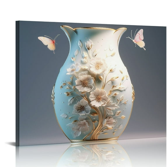 Nawypu Flowers Canvas Wall Art White Elegant Modern Picture Gold Foil Rustic Painting Colorful Turquoise Floral Large Teal Artwork for Living Room Bedroom Bathroom Dining Room Home