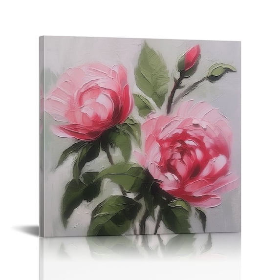 Nawypu Flowers Pink Canvas Wall Art Textured Painting Nature Simple Pictures Artwork Framed for Bathroom Living Room Bedroom Dinning Room Home Office Decor