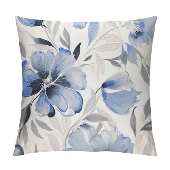Nawypu Flowers Throw Pillow Covers Beautiful Blue Flowers Watercolor Painting Square Pillowcases for Home Decor Sofa Car Bedroom Pillow case