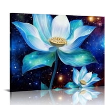 Nawypu Flowers Wall Art Blooming Lotus Water Lily Picture Elegant Pink Blue Purple Floral Painting Canvas Print Framed Modern Home Bedroom Living Room Decor Ready to Hang