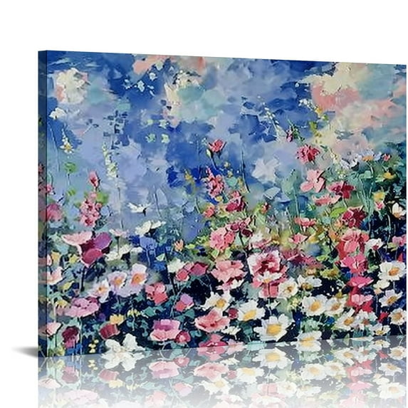 Nawypu  Flowers Wall Art Pink Elegant Painting Modern Abstract Colorful Floral Landscape Picture Canvas Rustic Wildflowers Large Framed Artwork for Bathroom Living Room Bedroom Home Office