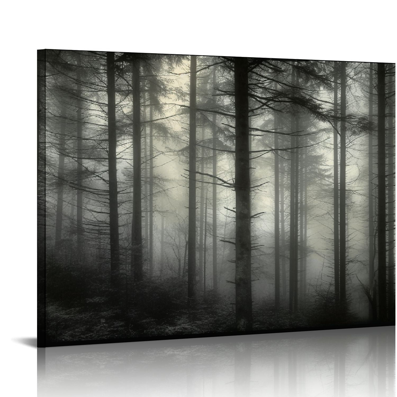 Nawypu Foggy Forest Canvas Wall Art Black and White Woods Canvas Picture Large Modern Landscape