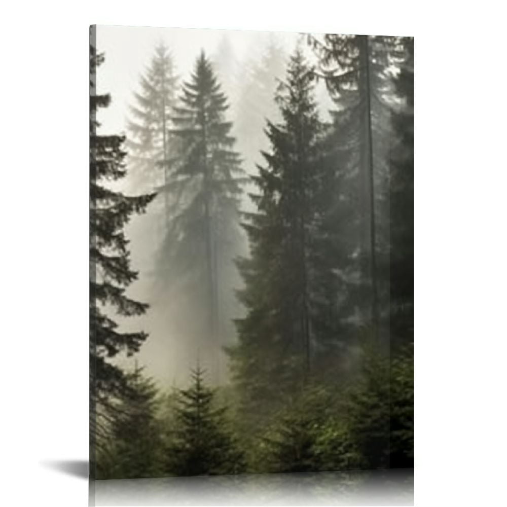 Nawypu Foggy Forest Picture Wall Art: Landscape Painting Misty Pine ...