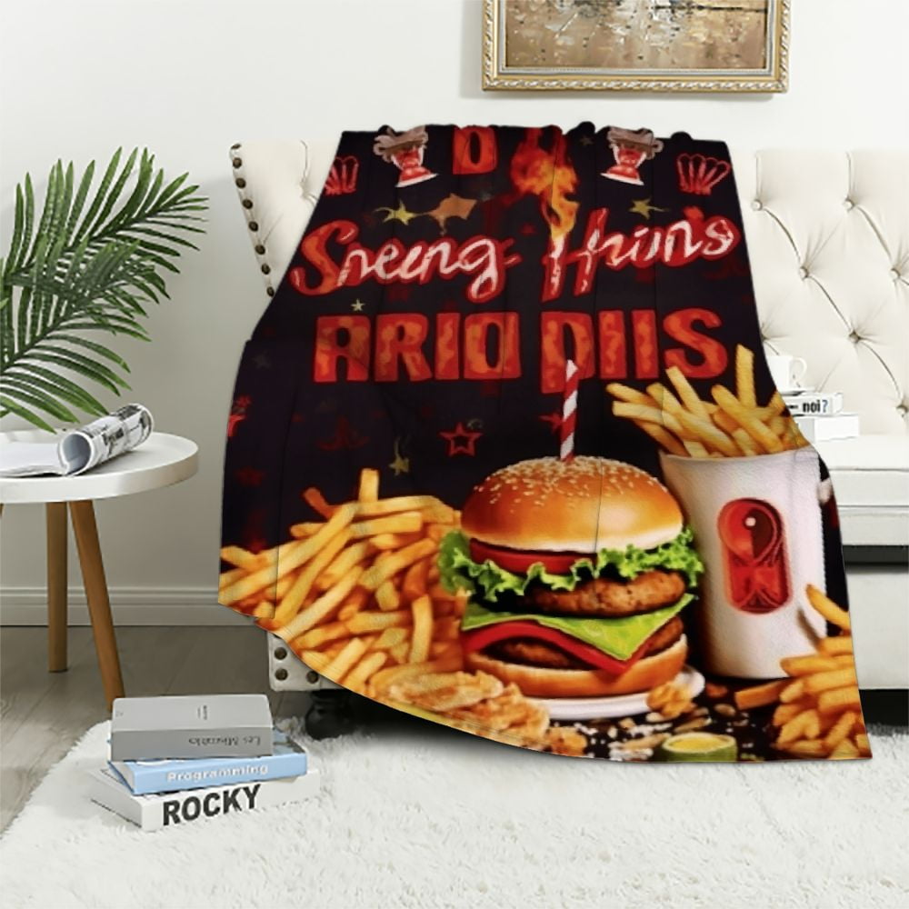 Nawypu Food Blanket Soft Cozy Hamburger French Fries Stuff Decor Throw