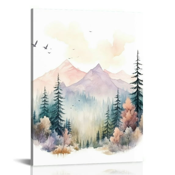 Nawypu Forest Wall Art for Bedroom,Watercolor Abstract Forest Canvas Print Foggy forest Trees Woodland Nature Landscape Pictures ,Modern Home Decor Artwork Framed for Bathroom Nursery Living Room