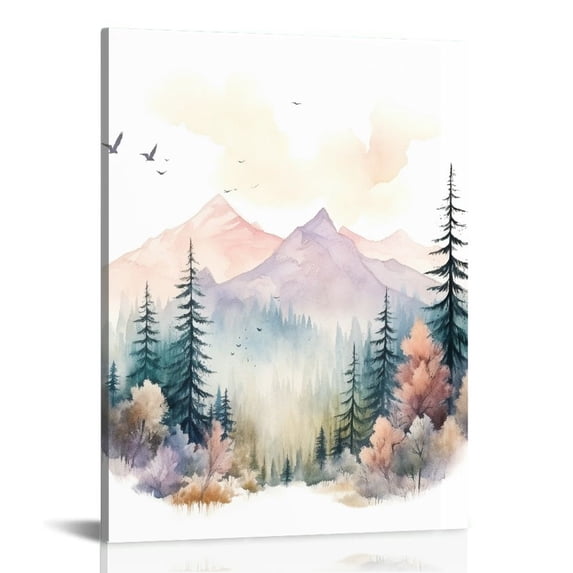 Nawypu Forest Wall Art for Bedroom,Watercolor Abstract Forest Canvas Print Foggy forest Trees Woodland Nature Landscape Pictures ,Modern Home Decor Artwork Framed for Bathroom Nursery Living Room