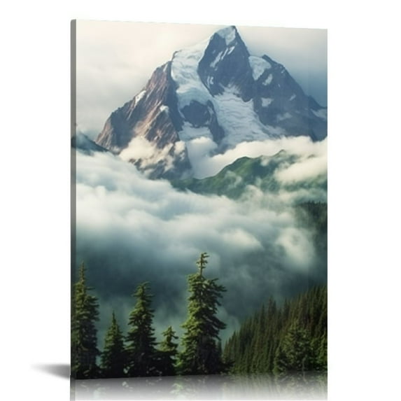 Nawypu Forest Wall Art, Pine Trees Foggy Landscape Wall Decor, Nature Mountain Paintings Poster for Living Room Bedroom, Framed Canvas Artwork Paints Home Office Decorations
