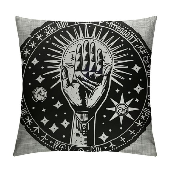 Nawypu Fortune Teller Hand Decorative Pillow Case Fate Mystic and Occult Symbols Sun Eye Moon Star Throw Pillow Cover Home Decor Square Cushion Cover for Couch Bed Sofa