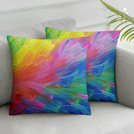 TIAOTIAOHOU Fractal of 2 Throw Pillow Cases, Abstract Ocean Rainbow Trail Cozy Pillow Cover Square Cushion Case Set Pillowcase Decorative for Home Sofa Bedroom Car Office