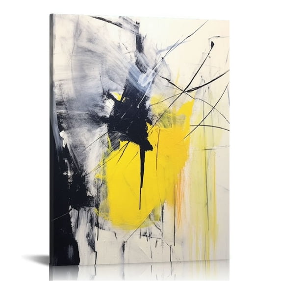 Nawypu Framed Abstract Black Grey Yellow Canvas Wall Art Contemporary Graffiti Decor Picture Industrial Style Prints Painting Decor for Bar Living Room Office Hallway Ready to Hang