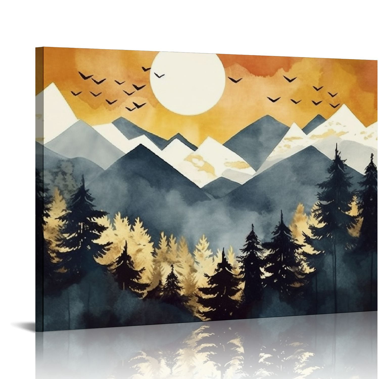 Nawypu Framed Abstract Canvas Wall Art - Indigo Blue and Gold Nordic ...