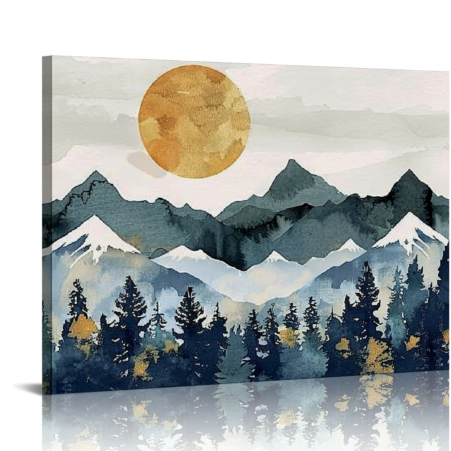 Nawypu Framed Abstract Canvas Wall Art - Indigo Blue and Gold Nordic ...
