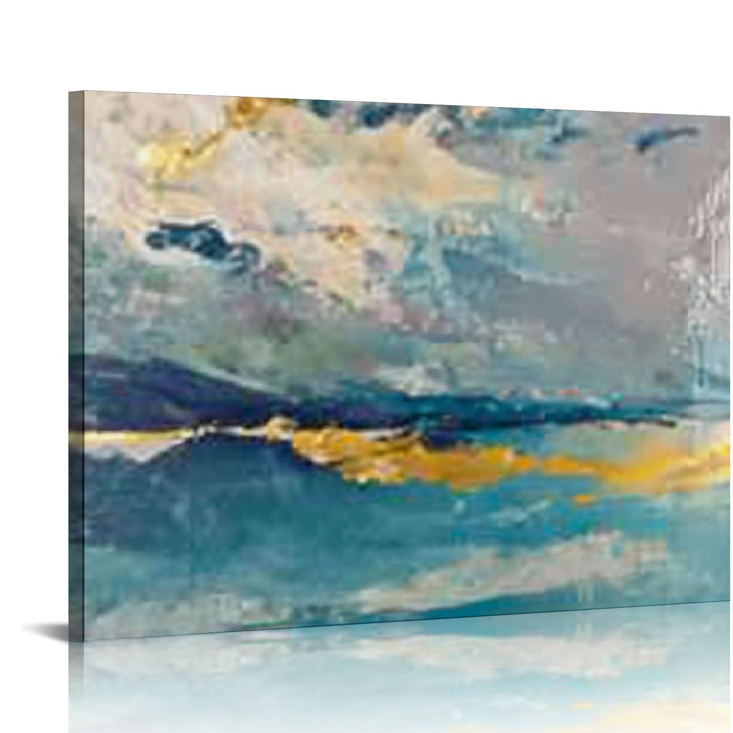Nawypu Framed Abstract Canvas Wall Art for Living Room, Blue and Gold ...